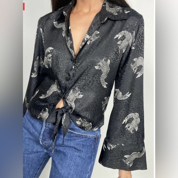 Zara Black Long Sleeve Button Down Blouse Black Size Small - Picture 2 of 12